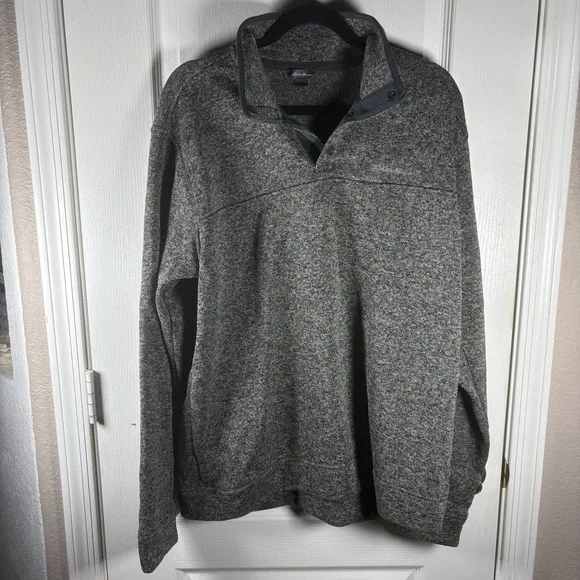 Eddie Bauer Men's XL Gray High‑Neck Button Pullover – Medium Weight, Classic Out - Picture 6 of 12